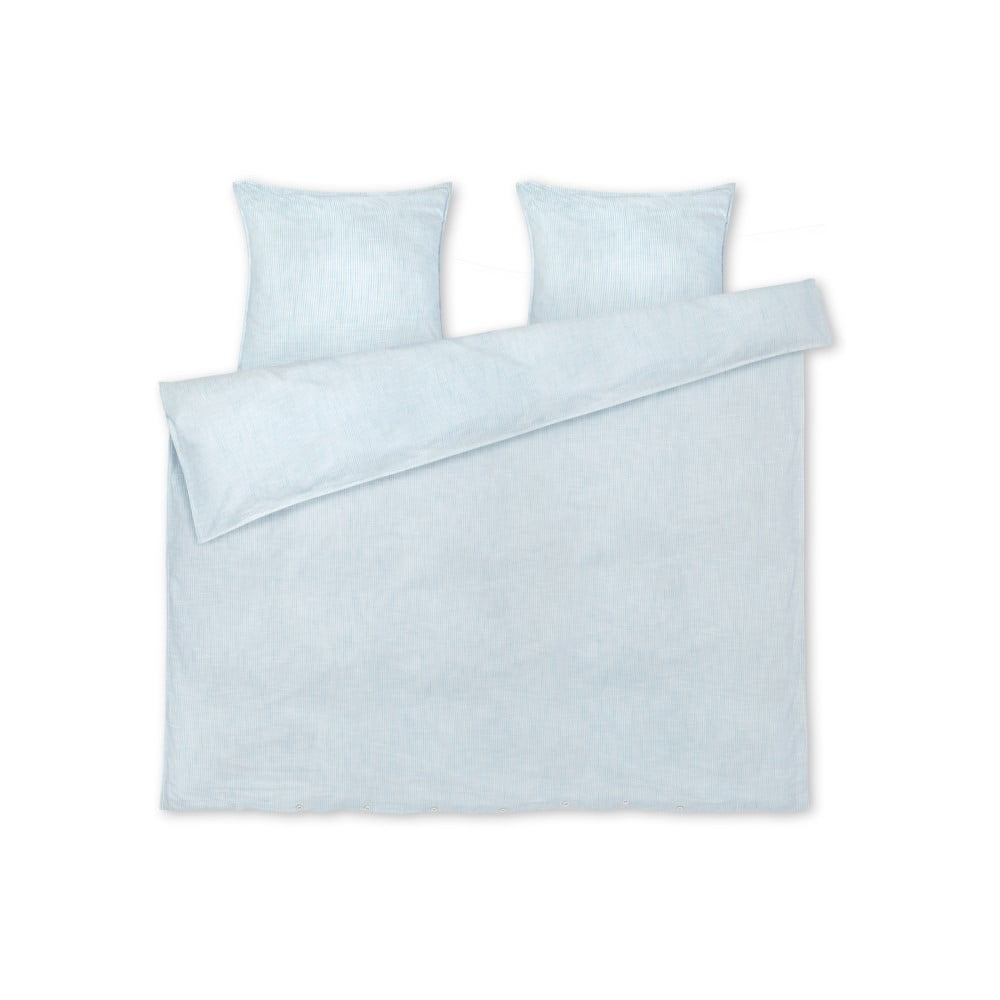 Lenjerie de pat albă/albastru-deschis din bumbac organic pentru pat dublu/extinsă 200x220 cm Monochrome Lines – JUNA