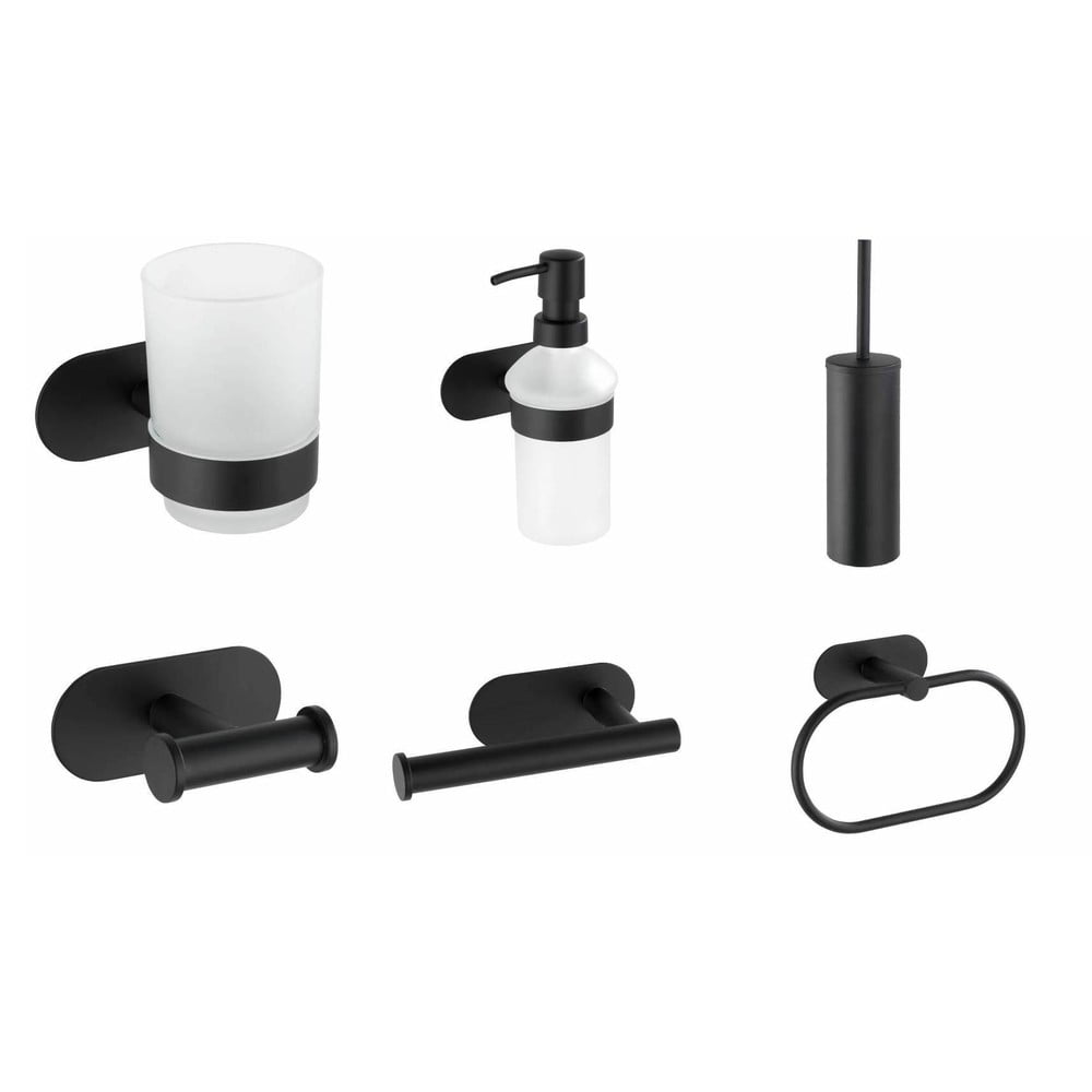 Set de accesorii de baie negru mat autoadeziv din oțel inoxidabil Orea – Wenko