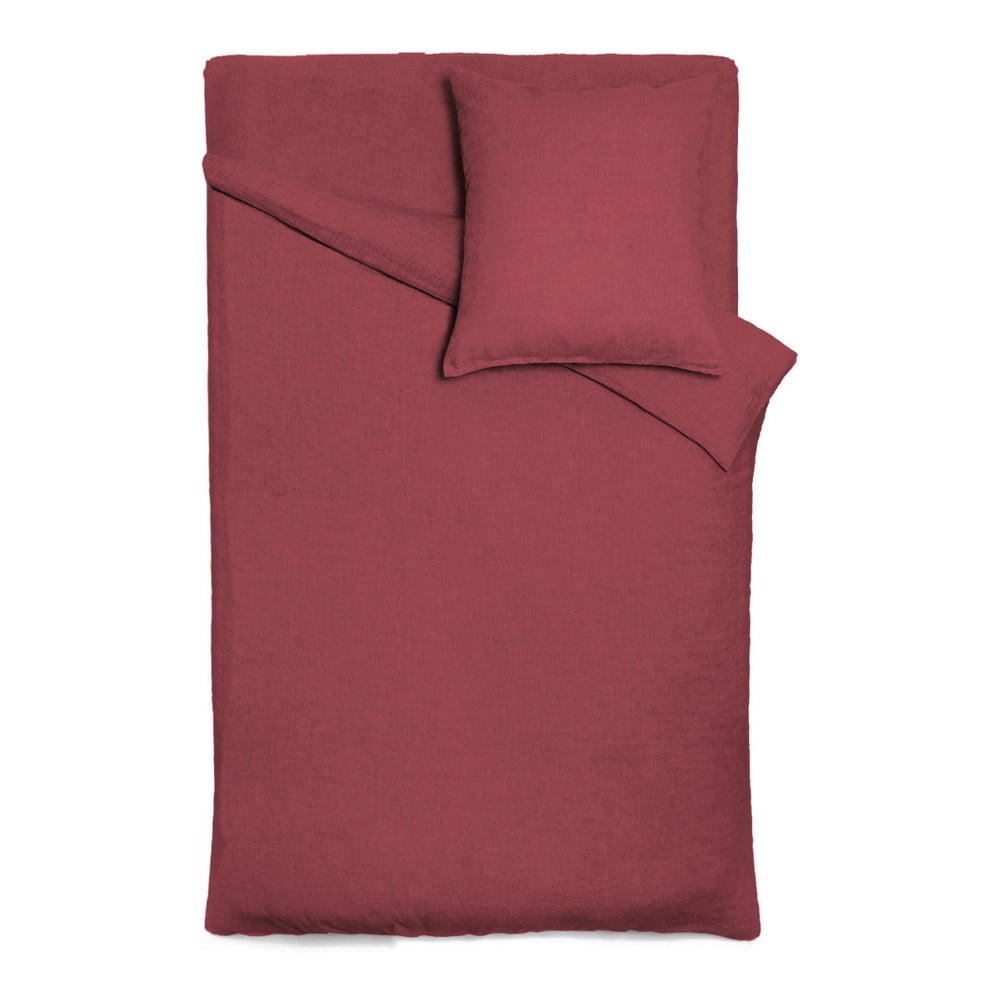 Set cearșaf și față de pernă pătrată din in Maison Carezza Lily, 200 x 200 cm, vișiniu