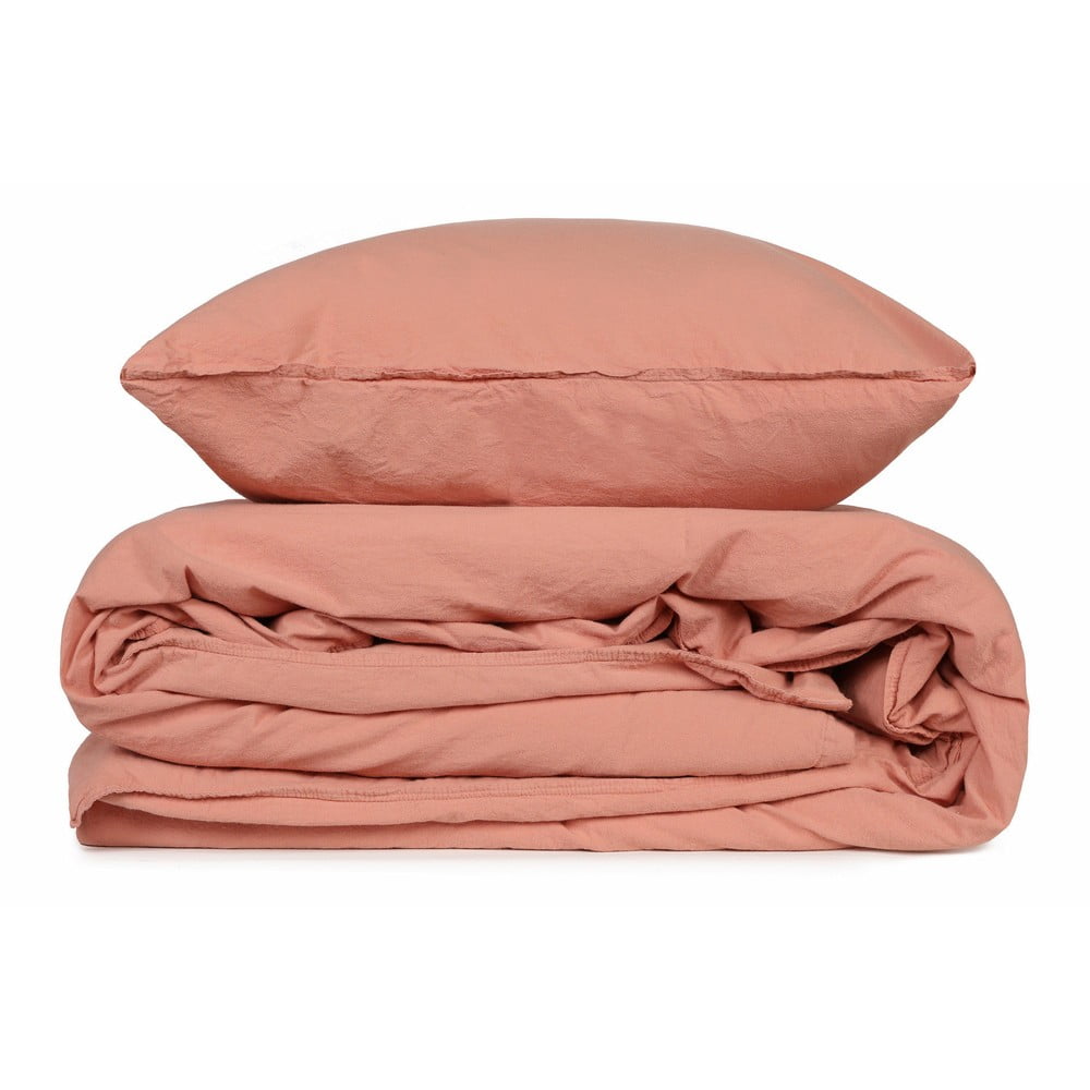 Lenjerie de pat roz din bumbac pentru pat dublu 200x200 cm Stonewashed - Mijolnir