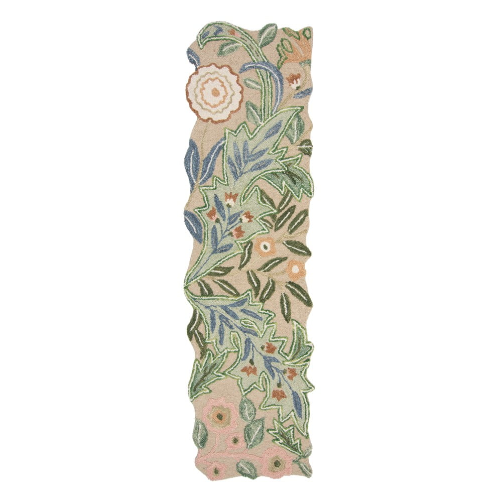 Covor tip traversă verde țesut manual din lână 60x230 cm Bryony Shaped Floral – Flair Rugs