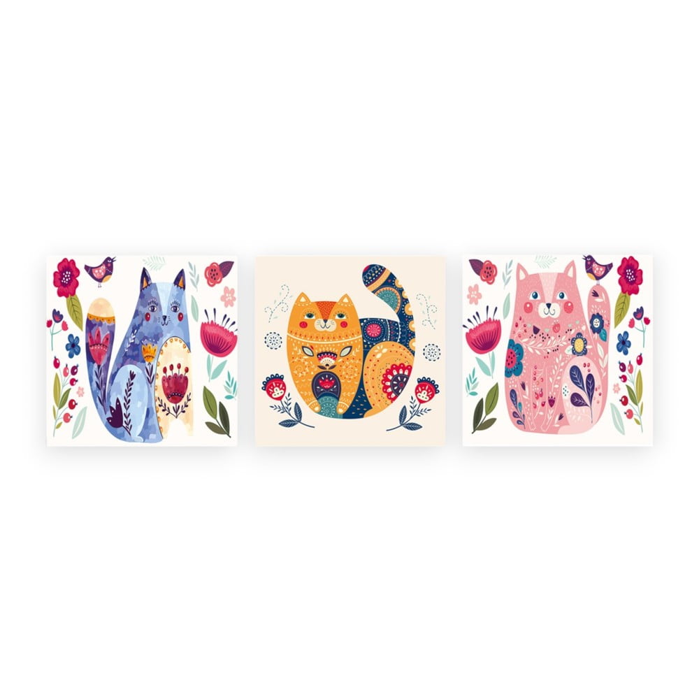  Tablouri pentru copii 3 buc. 30x30 cm Cats – Wallity 