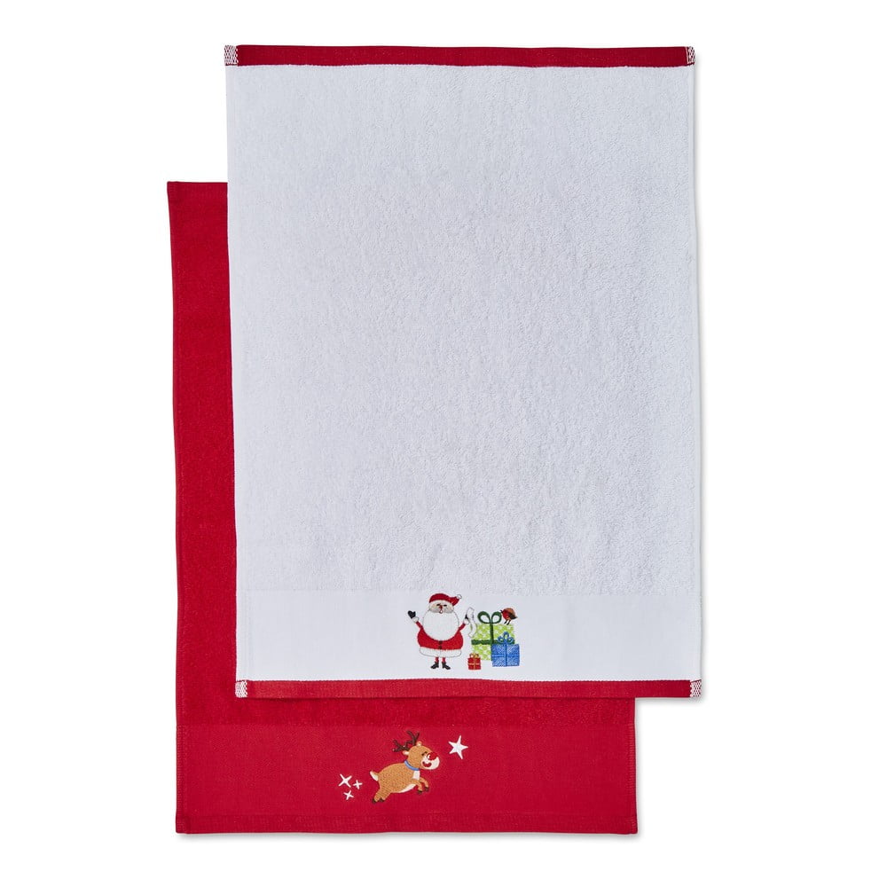  Prosoape roșii-albe 2 buc. din bumbac 40x60 cm Santa's Reindeers – Catherine Lansfield 