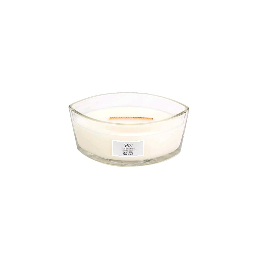 Lumânare parfumată WoodWick White Teak, timp de ardere 30 h