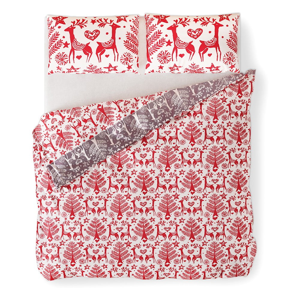 Lenjerie de pat roșu-alb din flanelă pentru pat dublu 200x200 cm Rudolph – AmeliaHome
