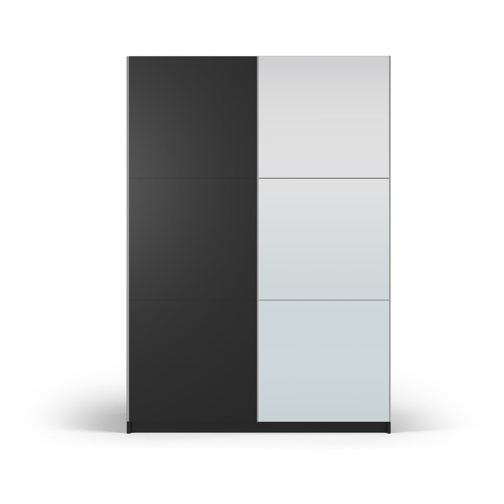 Dulap negru cu oglindă și uși glisante 151x215 cm Lisburn - Cosmopolitan Design