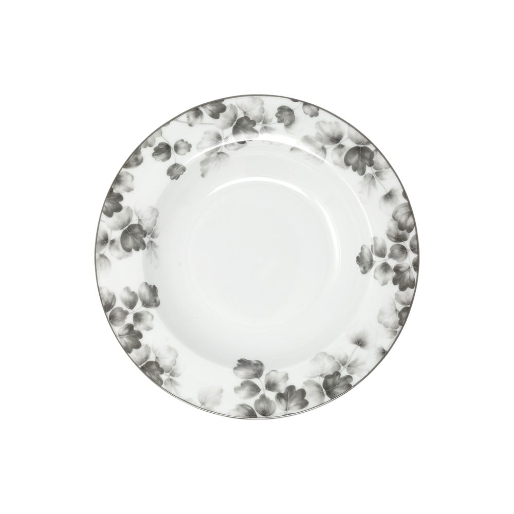 Farfurii albe/gri-deschis 6 buc. adânci din porțelan ø 22 cm Foliage gray – Villa Altachiara