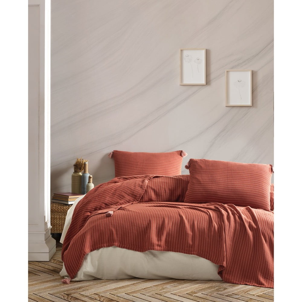 Set de cuvertură și fețe de pernă pentru pat dublu cărămiziu 220x240 cm costa - mijolnir