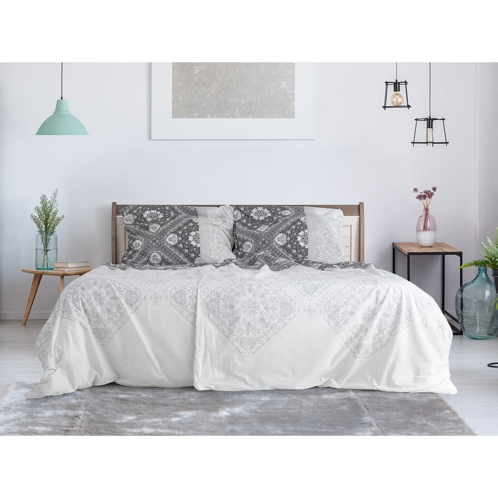 Lenjerie de pat albă/gri din țesătură crep pentru pat de o persoană 140×200 cm Top Class – B.E.S. 140x200 imagine noua