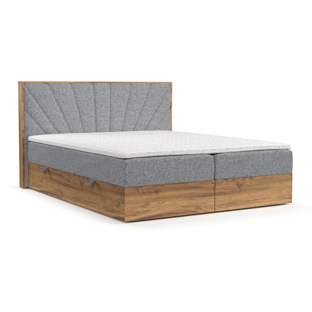 Pat boxspring gri/în culoare naturală cu spațiu de depozitare 140x200 cm Asahi – Maison de Rêve