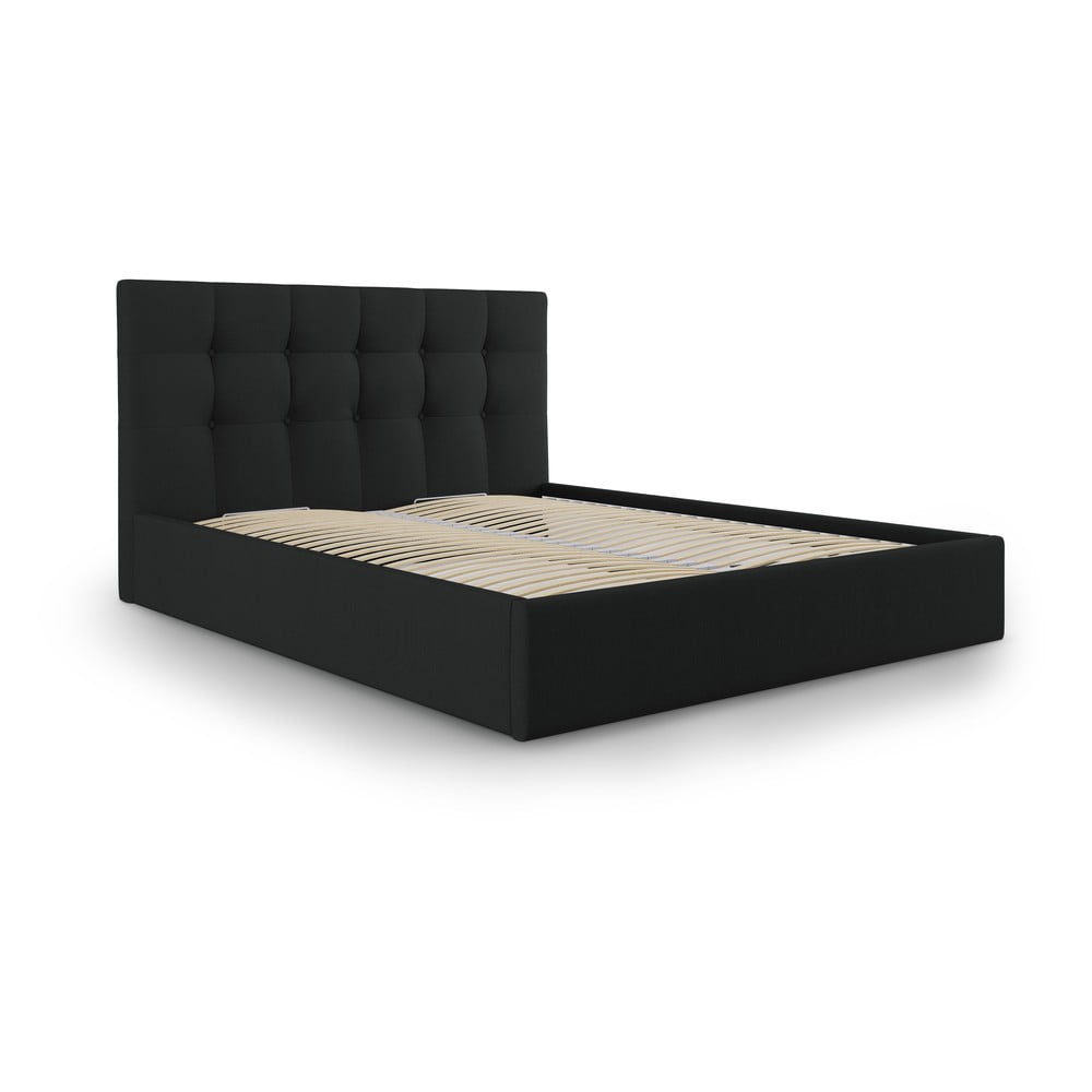 Pat matrimonial 180×200 cm negru tapițat cu spațiu de depozitare cu somieră Nerin – Mazzini Beds 180x200