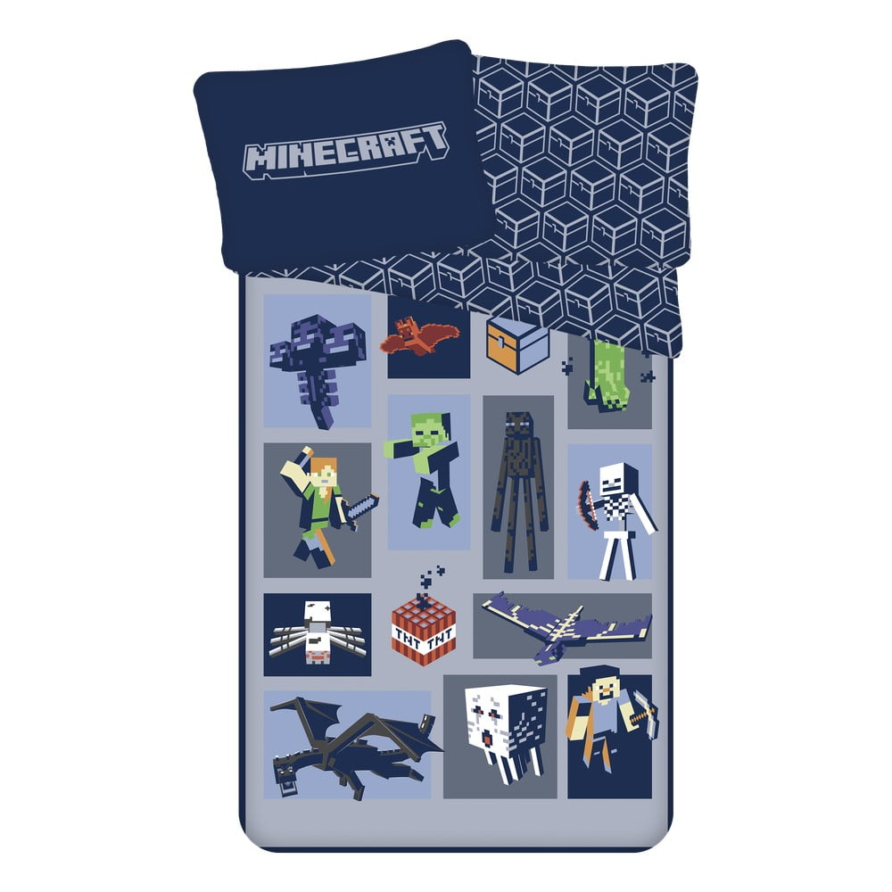 Lenjerie de pat pentru copii din microfibră pentru pat de o persoană 140×200 cm Minecraft Emblematic – Jerry Fabrics 140x200 imagine noua