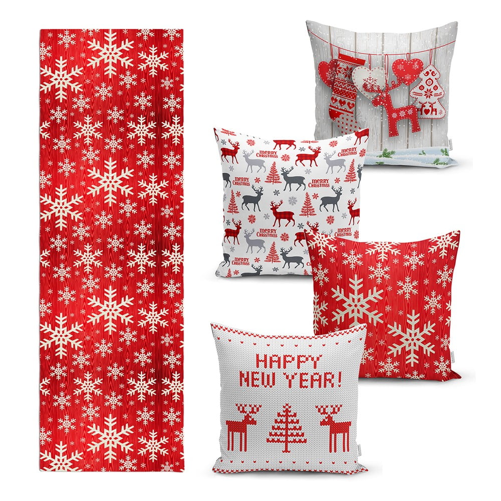 Set 4 fețe de pernă și un napron de masă cu model de Crăciun Minimalist Cushion Covers Happy Holiday bonami.ro imagine noua