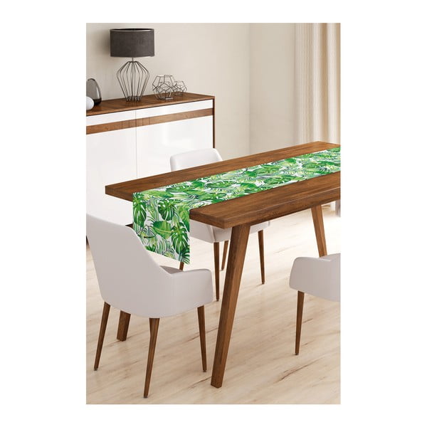Napron din microfibră pentru masă Minimalist Cushion Covers Green Jungle Leaves, 45 x 140 cm