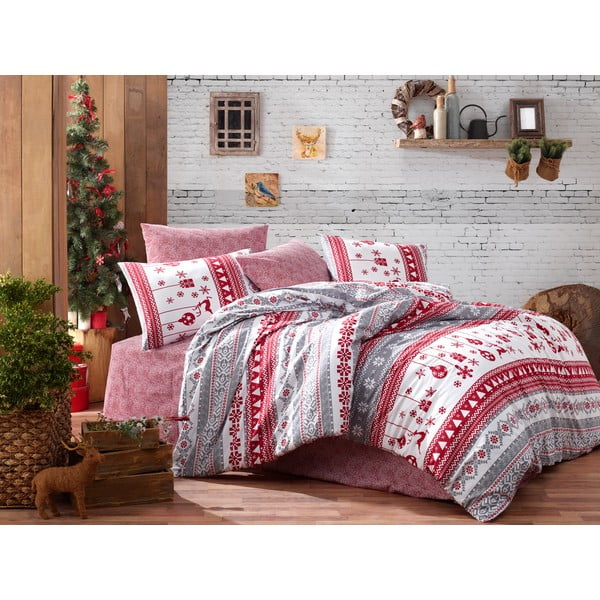 Lenjerie cu cearceaf pentru pat de o persoană, din bumbac ranforsat Nazenin Home Snow Grey, 140 x 200 cm