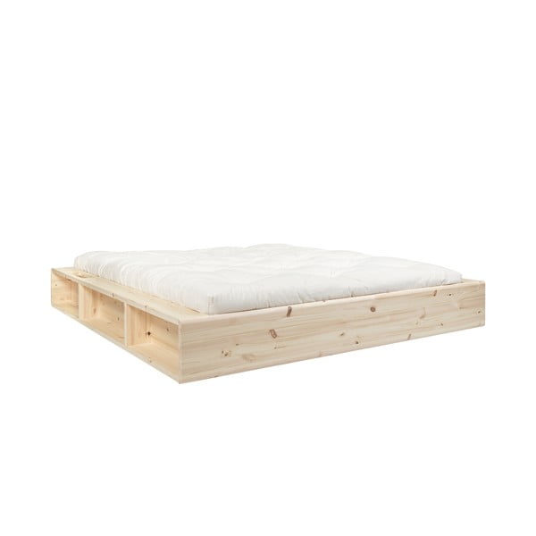 Pat din lemn masiv cu spațiu de depozitare și futon Comfort Karup Design, 140 x 200 cm, natural