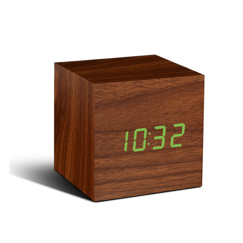 Ceas deșteptător cu LED Gingko Cube Click Clock, maro – verde bonami.ro