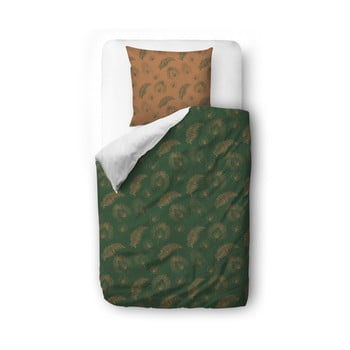Lenjerie de pat din bumbac satinat butter kings boho leaves, 135 x 200 cm, verde - maro