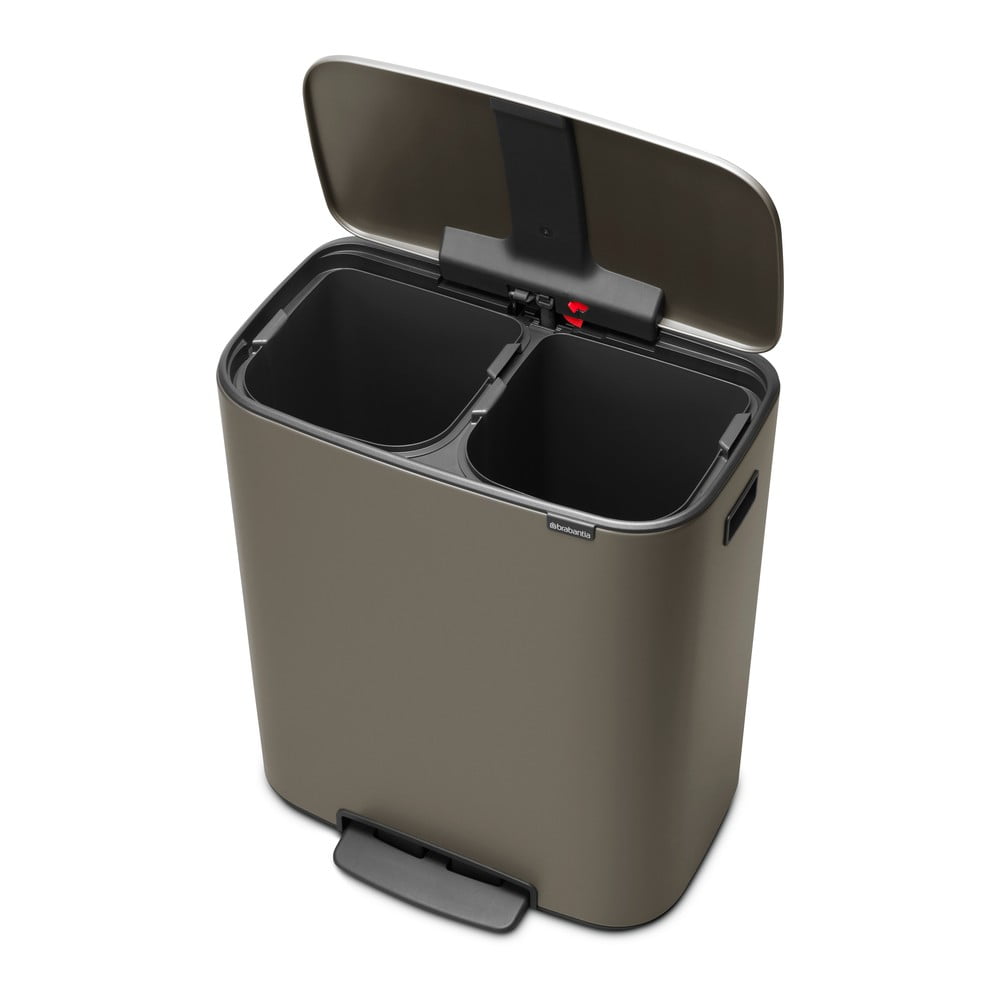 Coș de gunoi gri de reciclat/cu pedală din oțel 60 l Bo – Brabantia