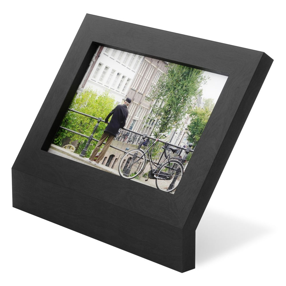 Ramă foto din lemn de fag masiv umbra podium, 18 x 13 cm, negru