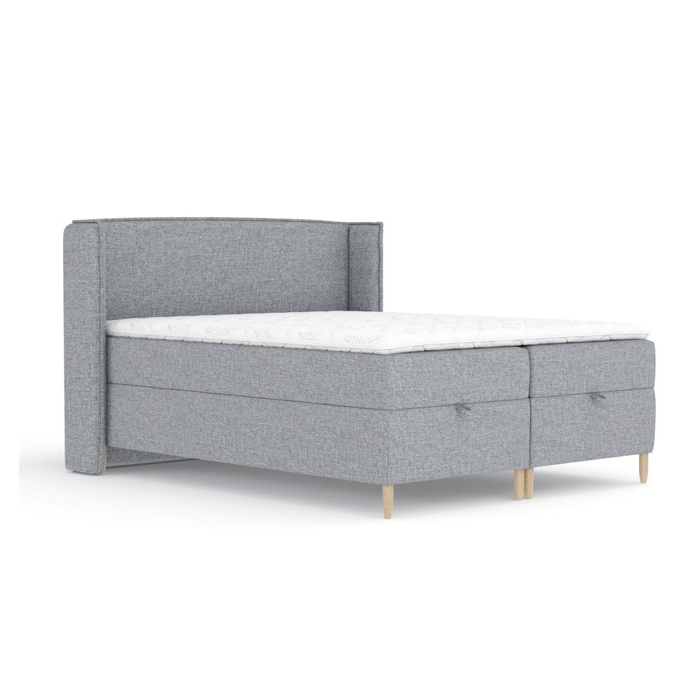 Pat boxspring gri cu spațiu de depozitare 160x200 cm Monpelli – Maison de Rêve