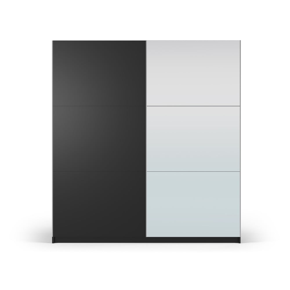 Dulap Negru Cu Oglindă și Uși Glisante 200×215 Cm Lisburn – Cosmopolitan Design