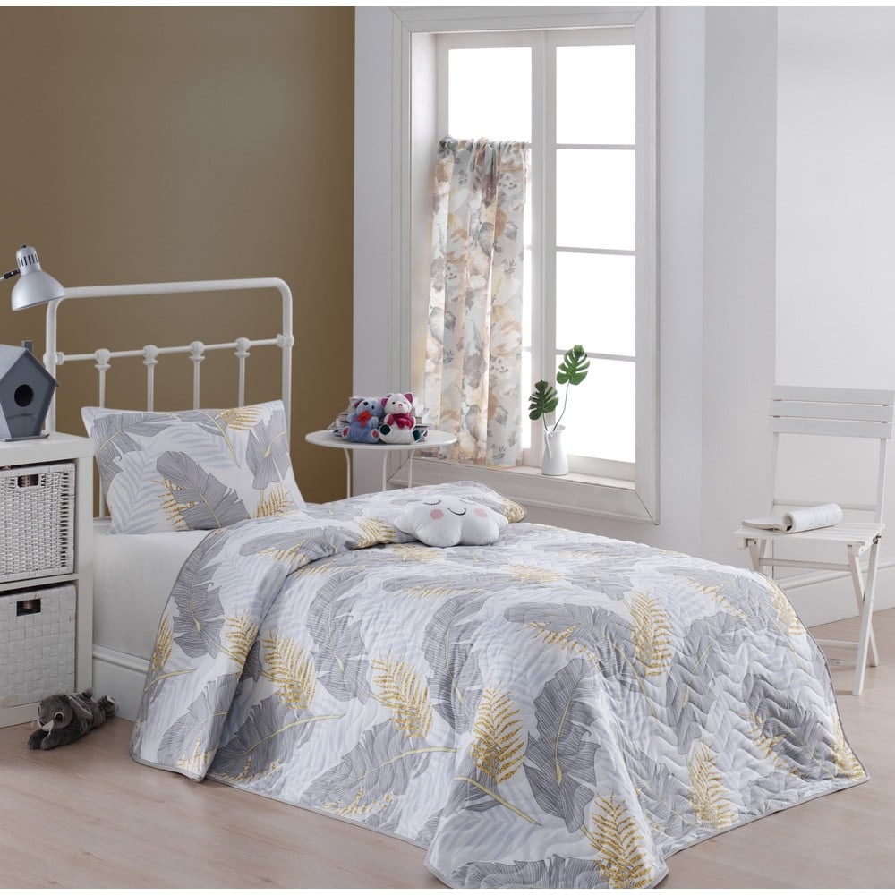 Set cuvertură pentru pat și față de pernă Eponj Home Altin Yaprak Grey, 160 x 220 cm 160 imagine noua somnexpo.ro