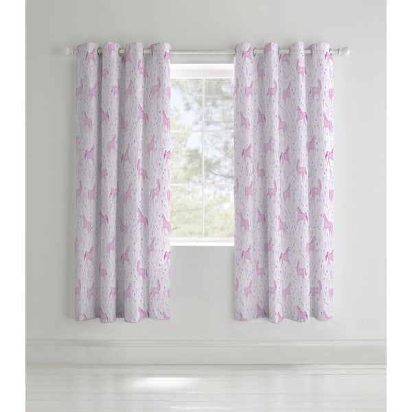 Set 2 draperii pentru camera copiilor Catherine Lansfield Unicorn, 168 x 183 cm roz
