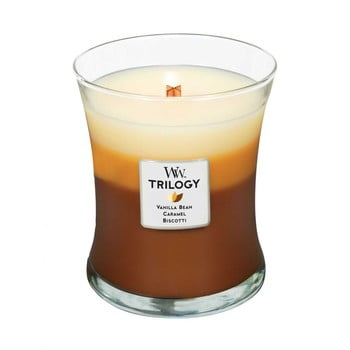 Lumânare în trei straturi cu parfum de prăjitură, vanilie și caramel woodwick, 55 ore
