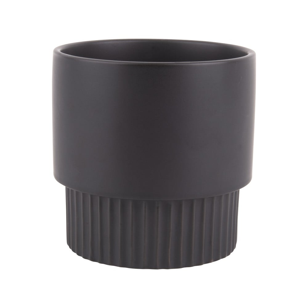 Ghiveci din ceramică pt living ribbed, înălțime 15 cm, negru