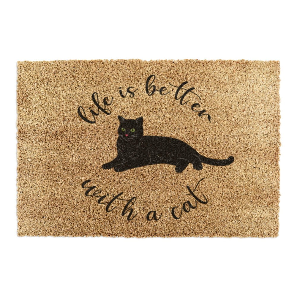 Covoraș de intrare din fibre de nucă de cocos 60x90 cm Life Is Better With a Cat – Artsy Doormats