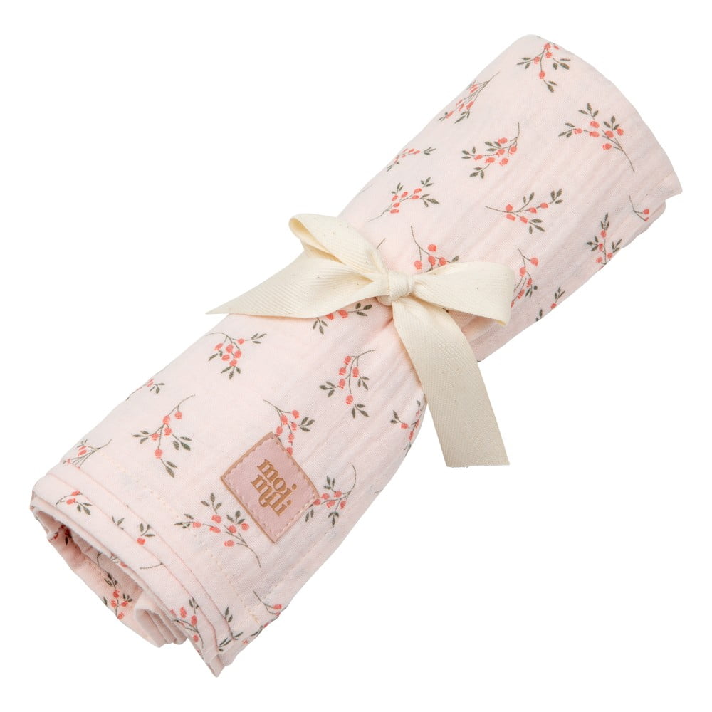 Pătură de muselină roz pentru copii 100x100 cm Tiny Flowers - Moi Mili