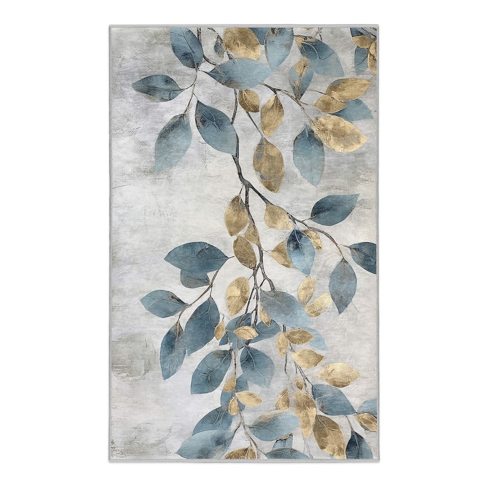 Covor albastru deschis/auriu lavabil 80x150 cm Golden Leaves – Mila Home