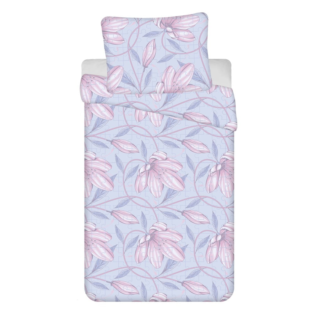 Lenjerie de pat albastru-deschis-roz din țesătură crep pentru pat de o persoană 140×200 cm Orona – Jerry Fabrics 140x200 imagine noua somnexpo.ro