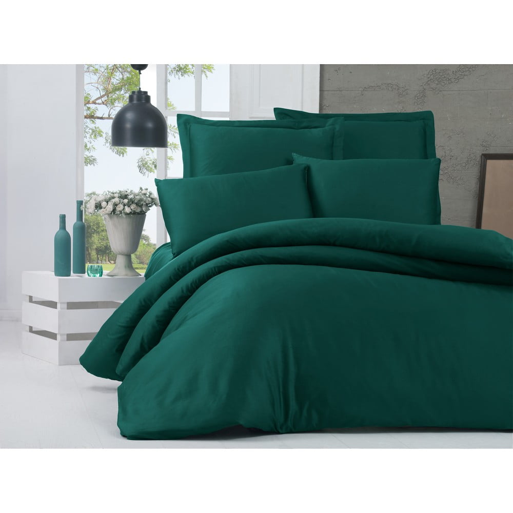 Lenjerie de pat dublu verde din bumbac extinsă cu cearșaf și cuvertură 240×260 cm Alisa – Mijolnir 240x260 imagine noua