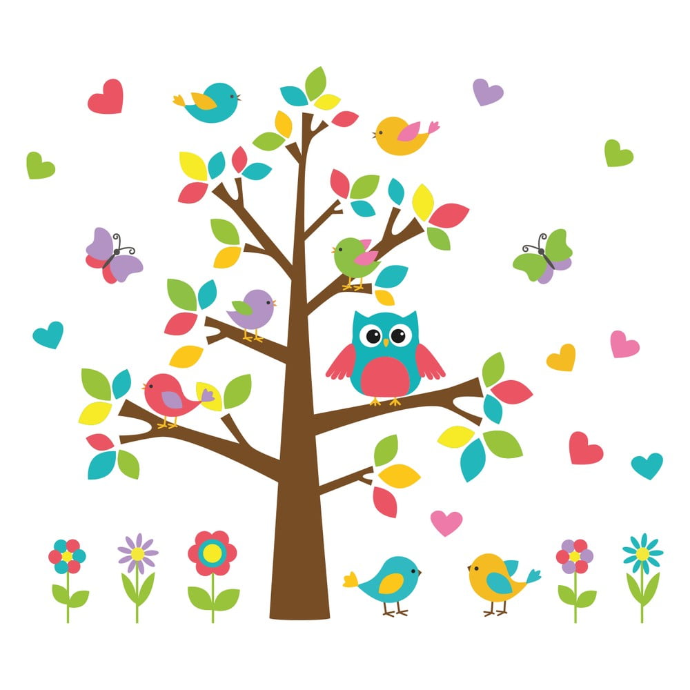 Autocolant de perete pentru copii ambiance magic tree and birds, 90 x 60 cm