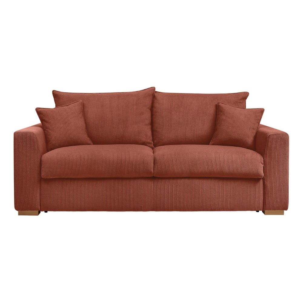 Canapea cărămizie extensibilă cu tapițerie din catifea reiată 225 cm Augustin – Bobochic Paris