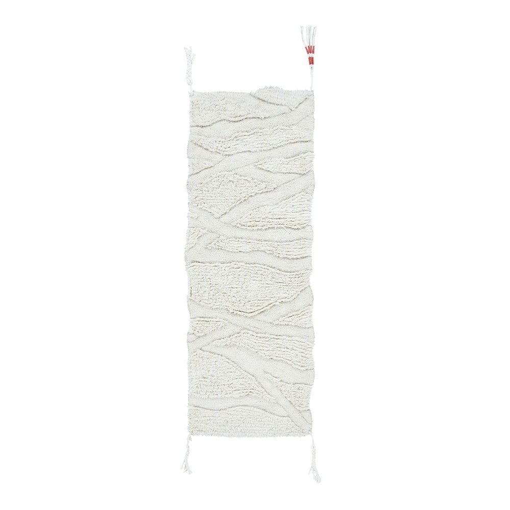 Covor tip traversă alb lavabil/țesut manual din lână 70x200 cm Enkang Ivory – Lorena Canals