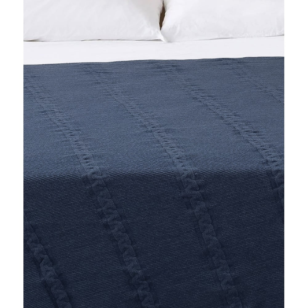 Cuvertură albastru-închis din bumbac pentru pat dublu 200×220 cm Trenza – Oyo Concept 200x220 imagine noua somnexpo.ro