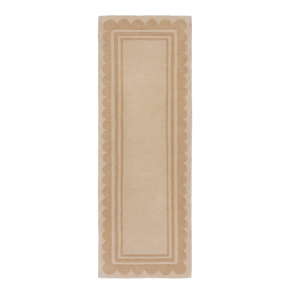 Covor tip traversă în culoare naturală țesut manual din lână 80x230 cm Lois Scallop – Flair Rugs