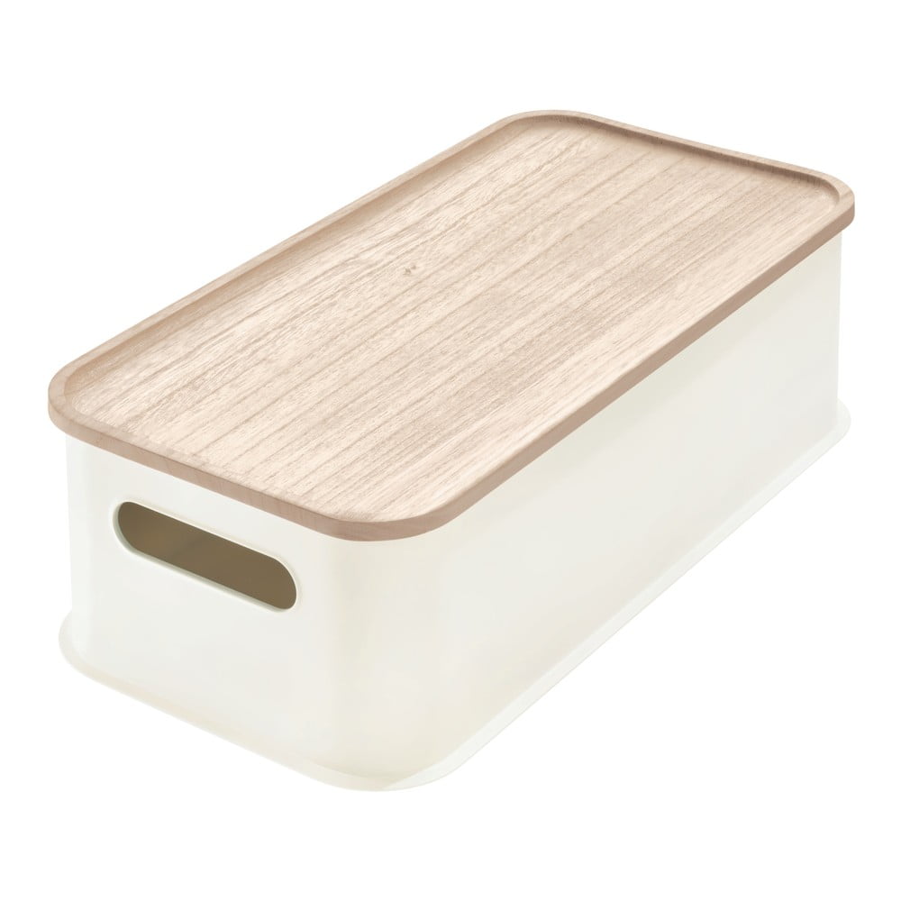 Cutie depozitare cu capac din lemn paulownia iDesign Eco Handled, 21,3 x 43 cm, alb bonami.ro