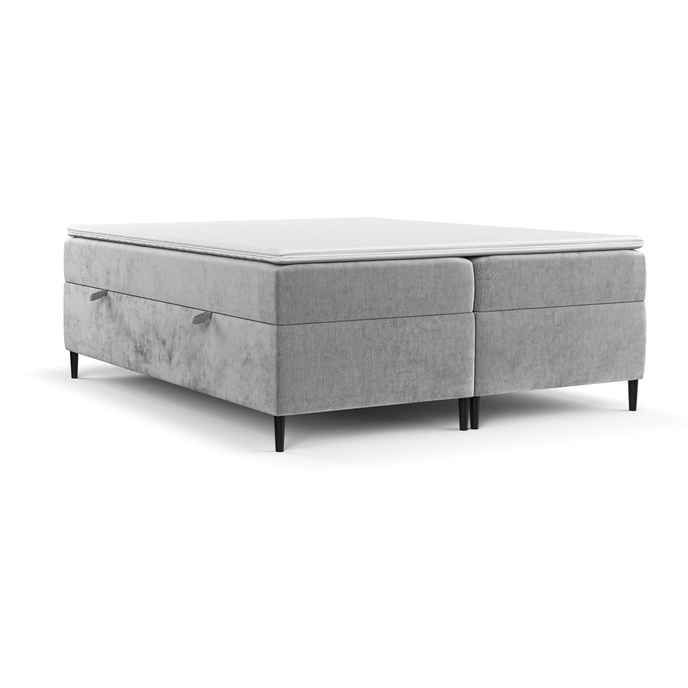 Pat boxspring gri cu spațiu de depozitare 180x200 cm Araya – Maison de Rêve