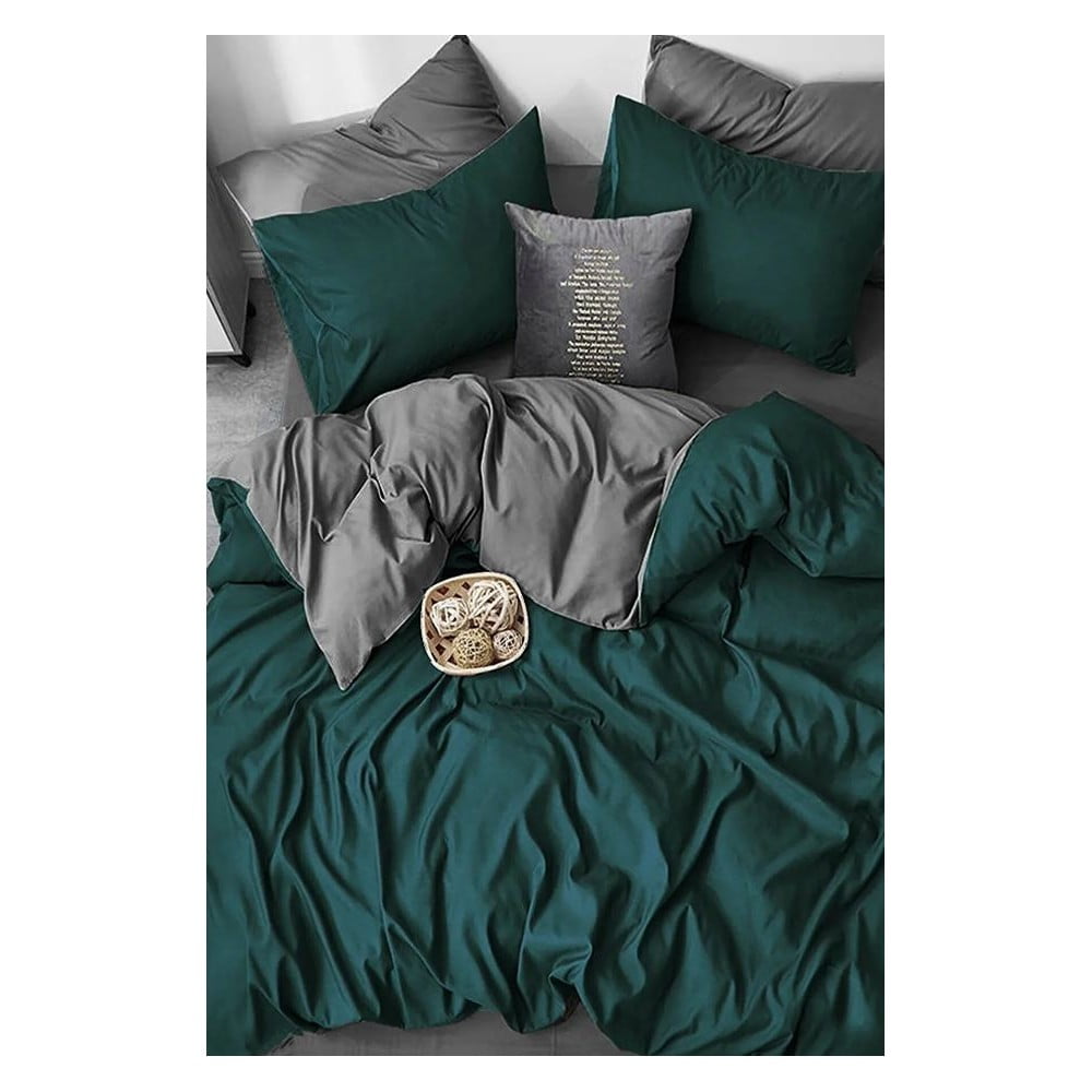 Lenjerie de pat în culoarea petrolului/gri din bumbac pentru pat dublu/extins și cearceaf 200×220 cm – Mila Home 200x220 imagine noua