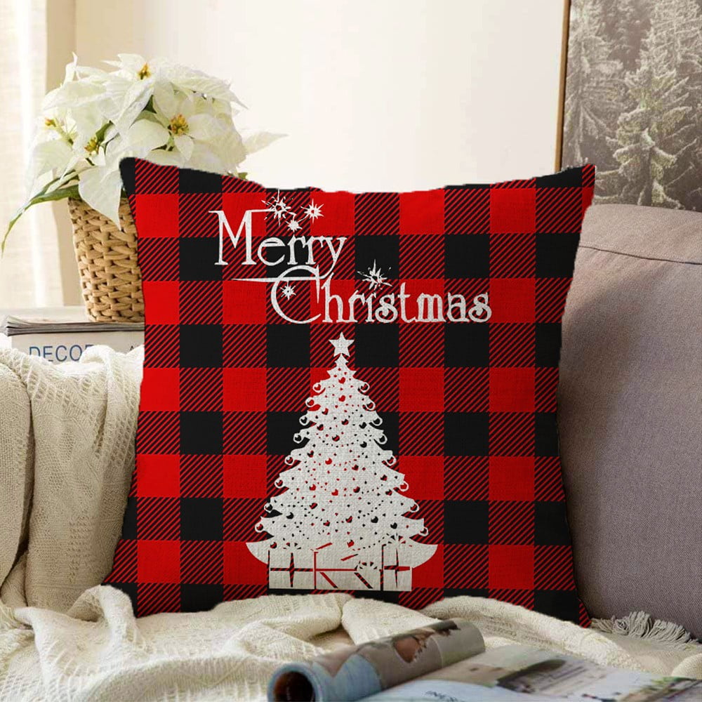 Poza Fata de perna din chenille cu model de Craciun Minimalist Cushion Covers Christmas Tartan, 55 x 55 cm