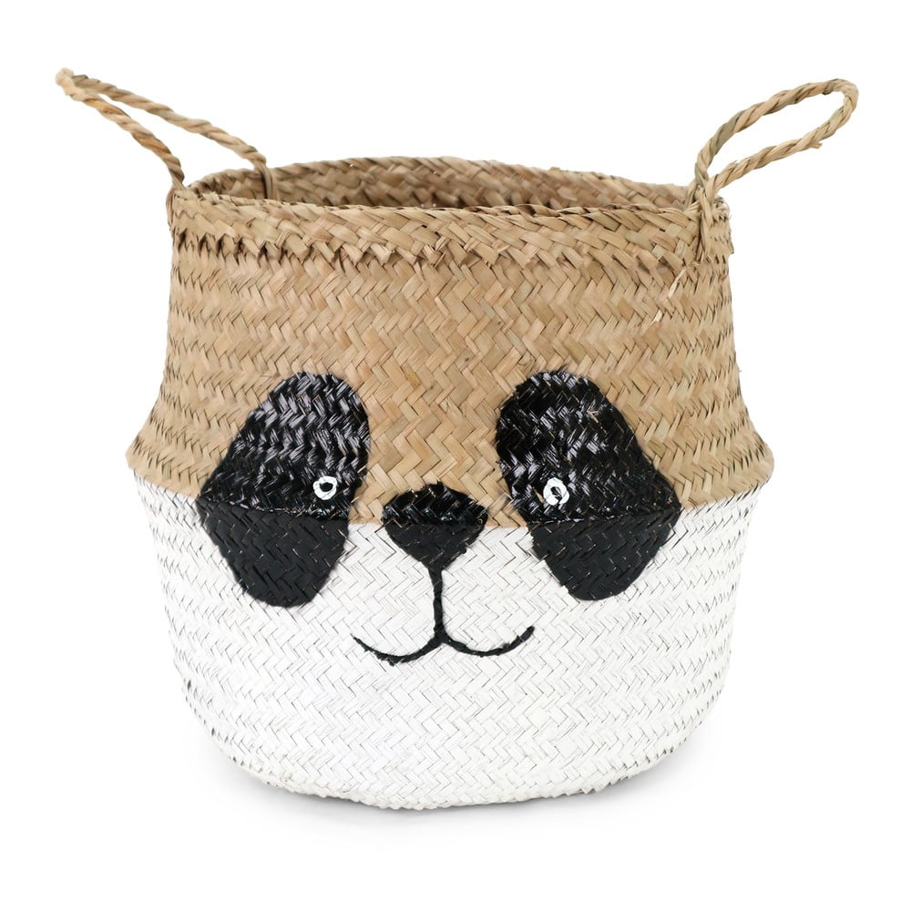 Coș de jucării pentru copii alb/în culoare naturală din iarbă-de-mare ø 25x24 cm Panda – Compactor