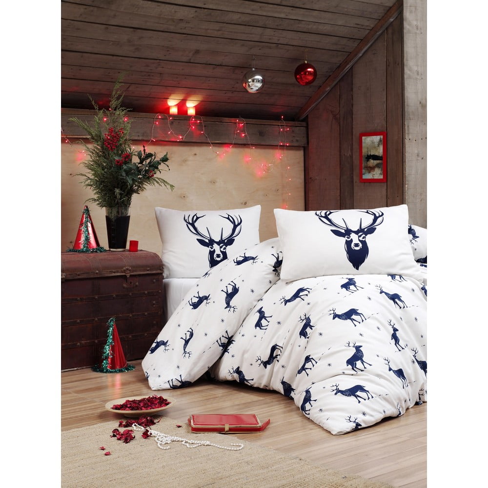 Lenjerie și cearceaf din amestec de bumbac pentru pat dublu Eponj Home Geyik Dark Blue, 200 x 220 cm bonami.ro imagine noua