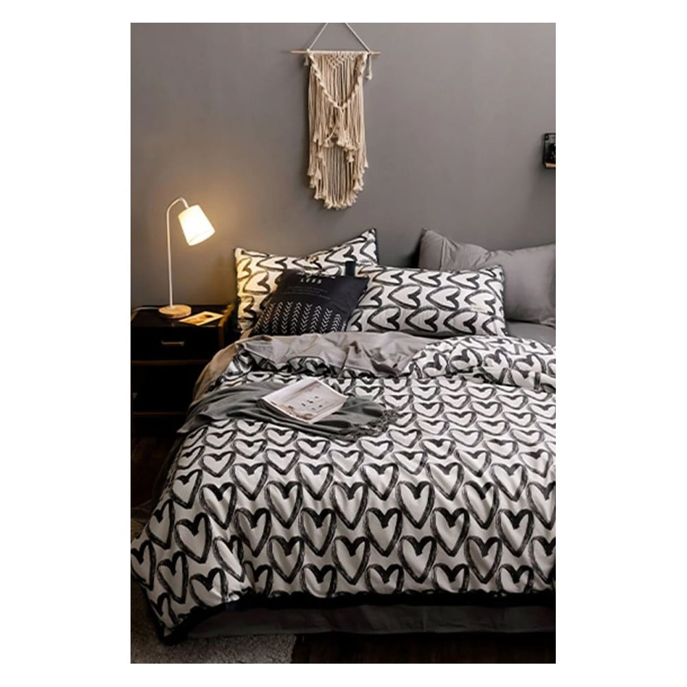 Lenjerie de pat alb/gri din bumbac pentru pat de o persoană/extinsă cu cearceaf inclus 160x220 cm – Mila Home