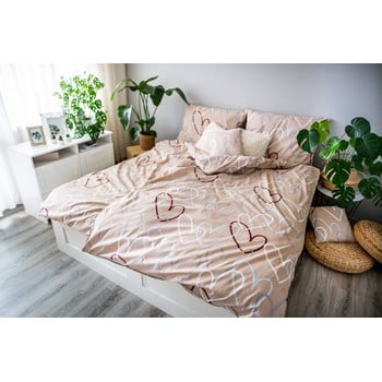Lenjerie de pat din bumbac cotton house dita love, 140 x 200 cm, bej