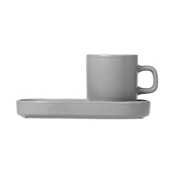Set 2 cești cu farfurioară pentru espresso din ceramică blomus pilar, 50 ml, gri