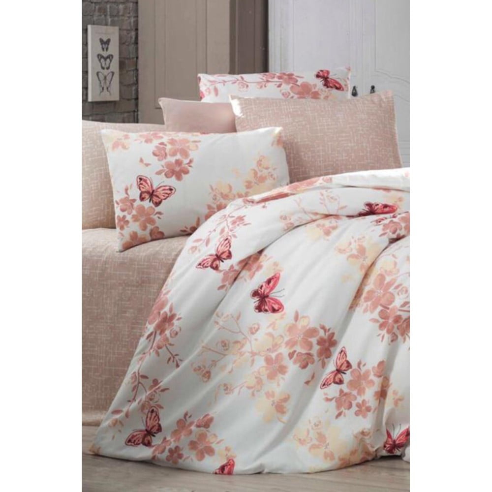 Lenjerie de pat alb/maro pentru pat dublu/extins și cearceaf butterfly – mila home